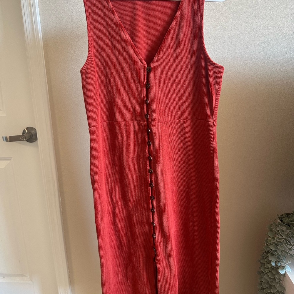 Madewell 💯 Cotton Button‑Front Midi Dress in Rust - Picture 2 of 10